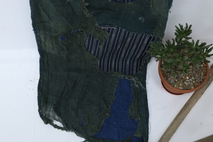 Antique Asian Emerald Blue Thin Fabric