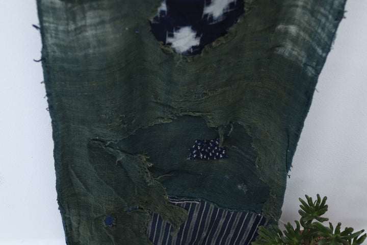 Antique Asian Emerald Blue Thin Fabric
