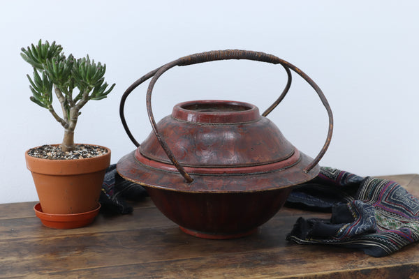 Antique Asian Red Hand-carved Matrimony Basket