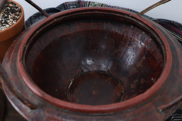 Antique Asian Red Hand-carved Matrimony Basket