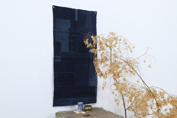 Antique asian Indigo Wall art textile 
