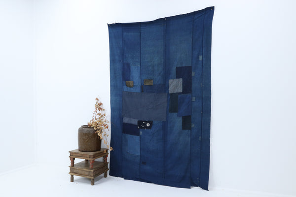 Antique Big Asian Blue Patched Textile
