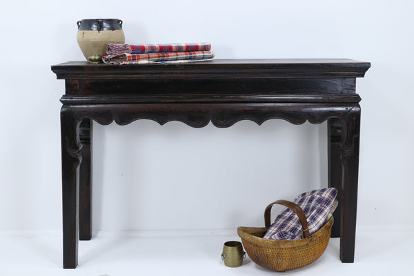 Antique Dark Wooden Asian Console Table 
