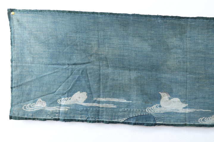 Antique Navy Hand Illustrated Bird Textile