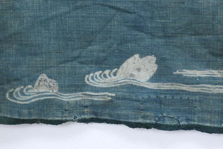 Antique Navy Hand Illustrated Bird Textile