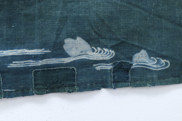 Antique Navy Hand Illustrated Bird Textile