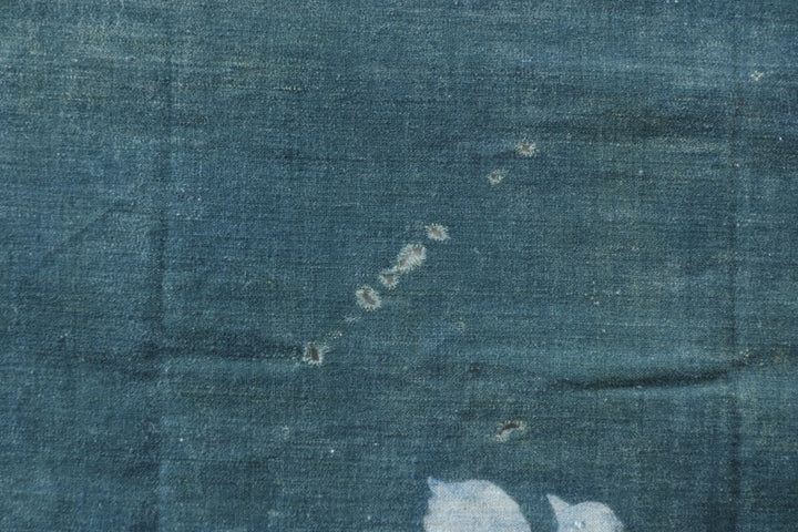 Antique Navy Hand Illustrated Bird Textile