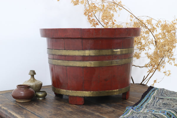 Antique Asian Maroon Large Wooden Pot