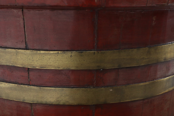 Antique Asian Maroon Large Wooden Pot