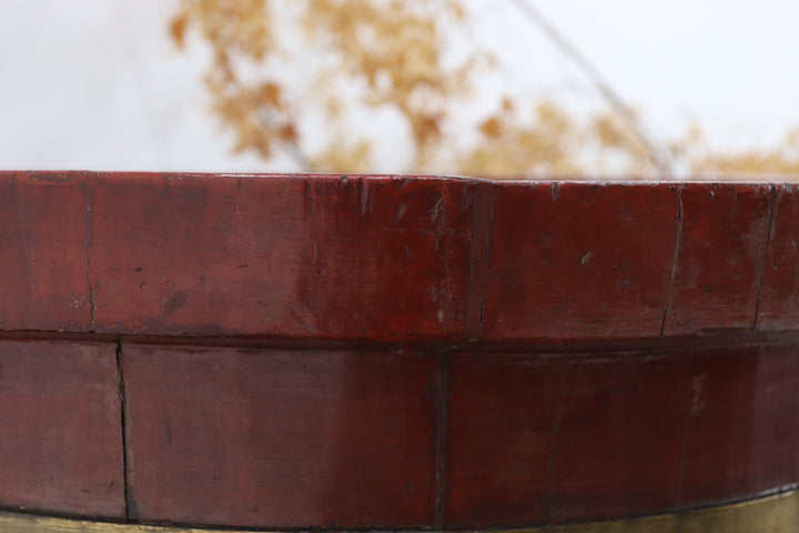 Antique Asian Maroon Large Wooden Pot