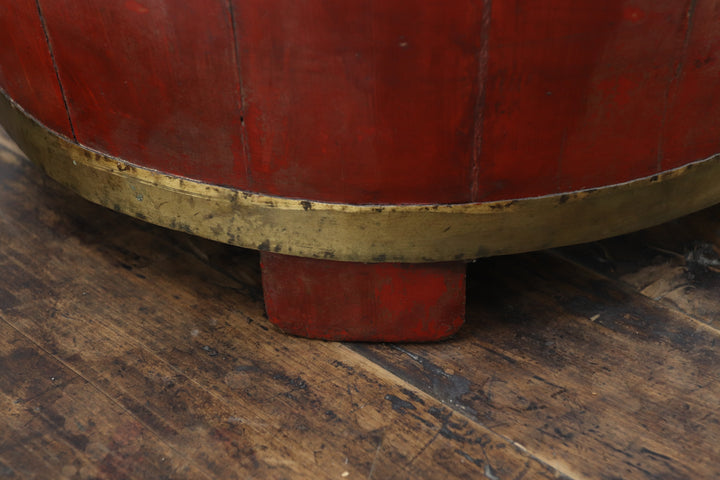 Antique Asian Maroon Large Wooden Pot