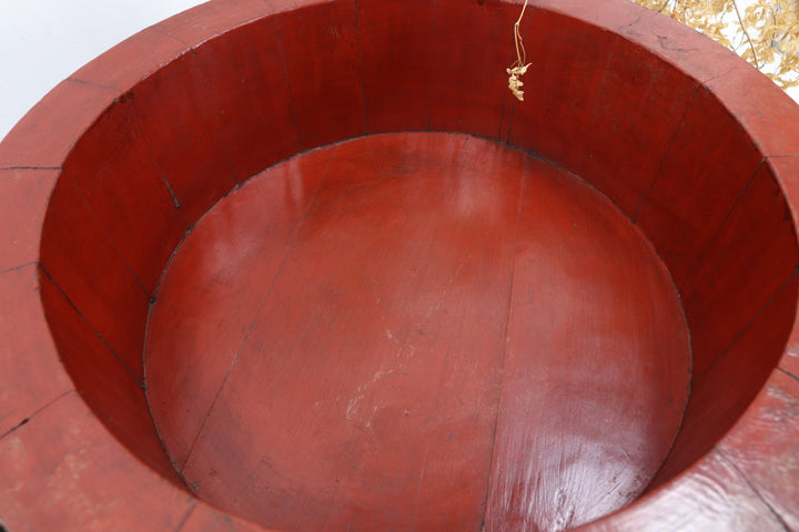 Antique Asian Maroon Large Wooden Pot