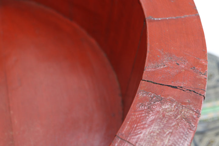 Antique Asian Maroon Large Wooden Pot