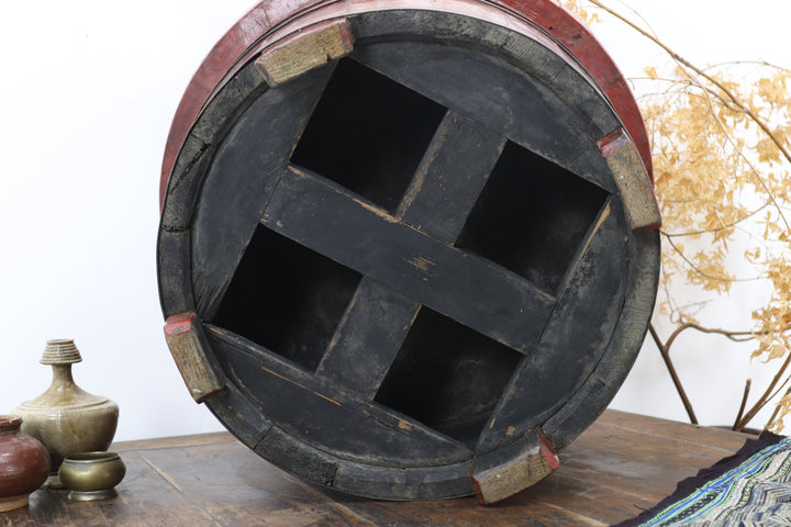 Antique Asian Maroon Large Wooden Pot