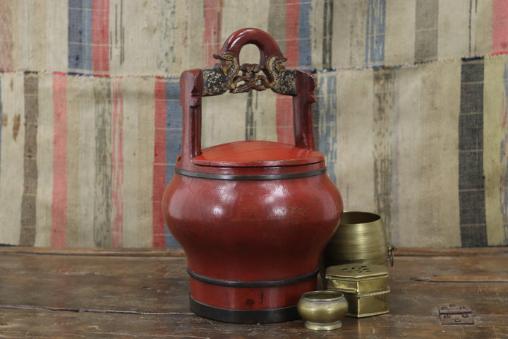Antique Maroon Asian Container