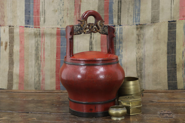 Antique Maroon Asian Container
