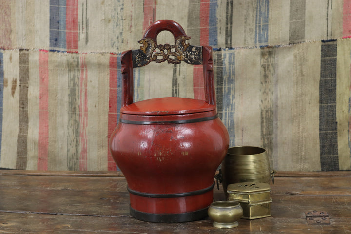 Antique Maroon Asian Container