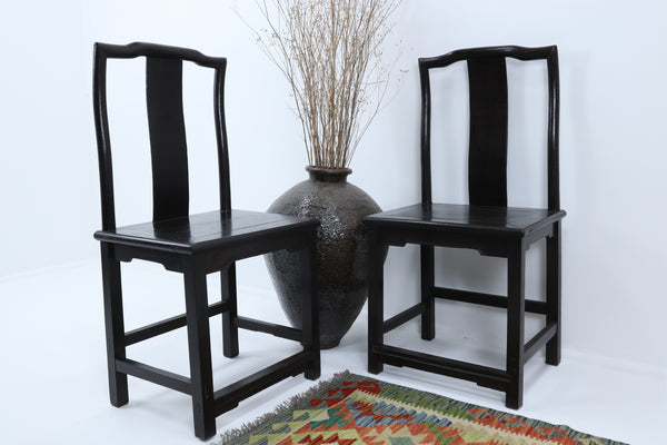 Antique Asian Curved Headrest Dining Chairs