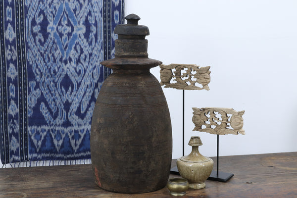 Antique Asian Black Wooden Vase