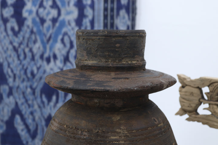 Antique Asian Black Wooden Vase