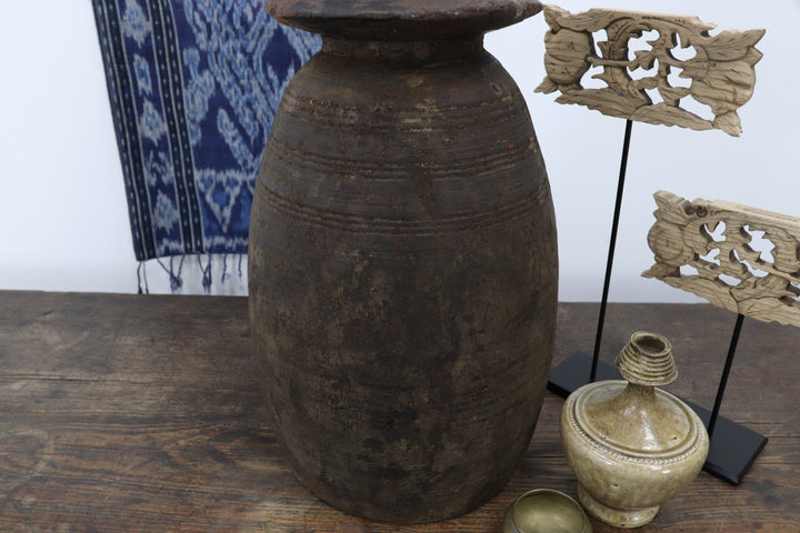 Antique Asian Black Wooden Vase
