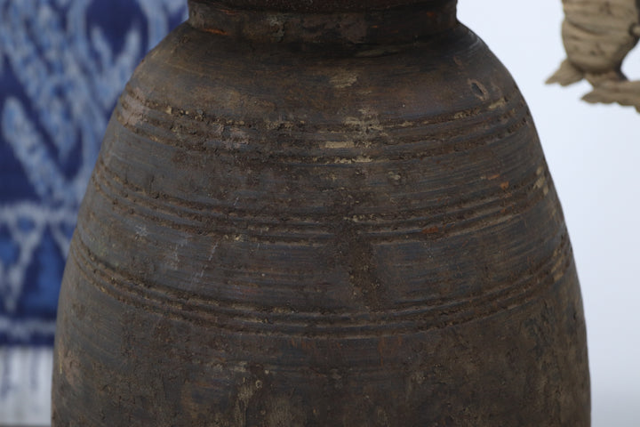 Antique Asian Black Wooden Vase