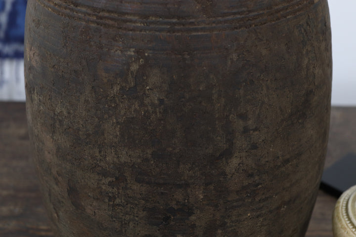 Antique Asian Black Wooden Vase