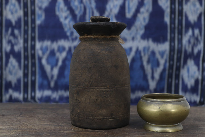 Antique Asian Black Wooden Vase