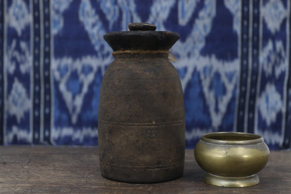 Antique Asian Black Wooden Vase