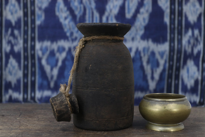 Antique Asian Black Wooden Vase