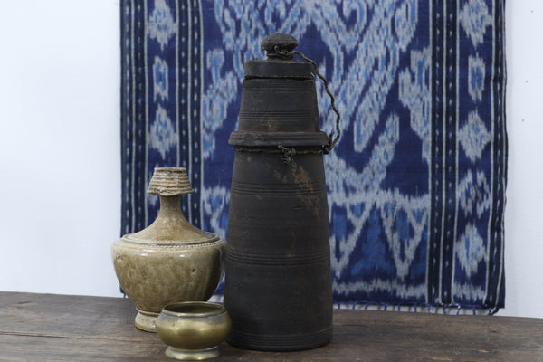 Antique Asian Black Wooden Vase