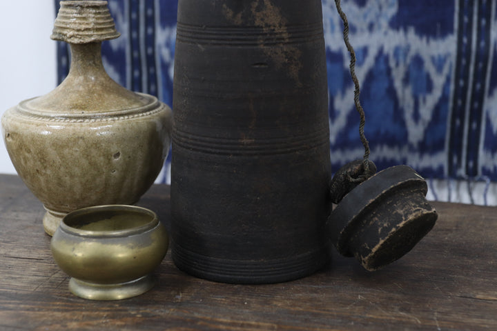 Antique Asian Black Wooden Vase