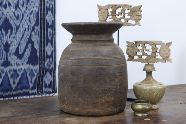 Antique Asian Black Wooden Vase