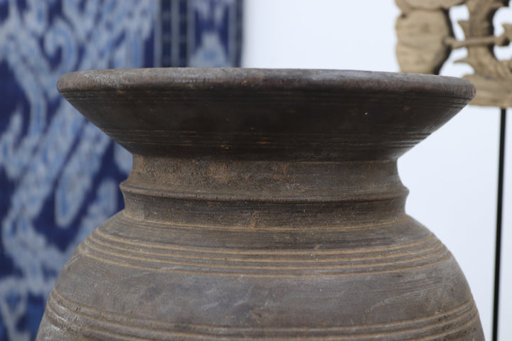 Antique Asian Black Wooden Vase