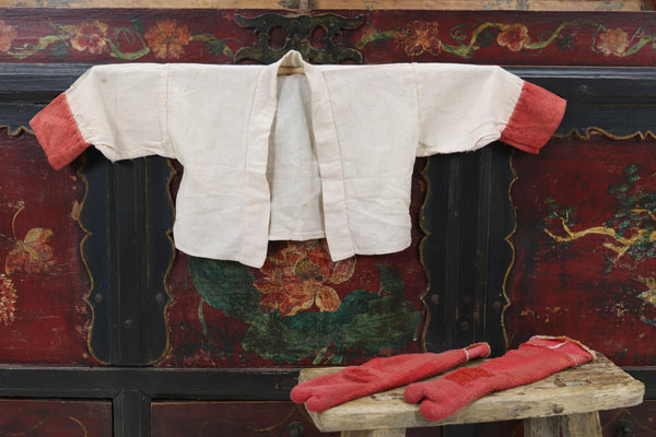 Antique Child's Red and White Kimono with Socks