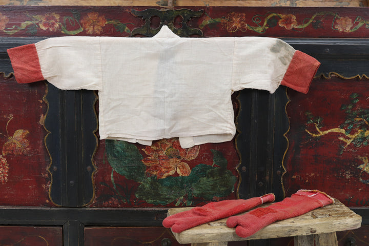 Antique Child's Red and White Kimono with Socks
