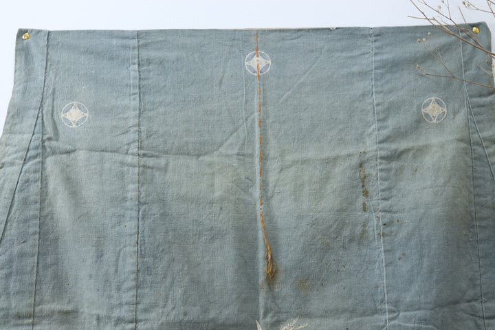 Antique Asian Blue hand-painted Textile Fabric 