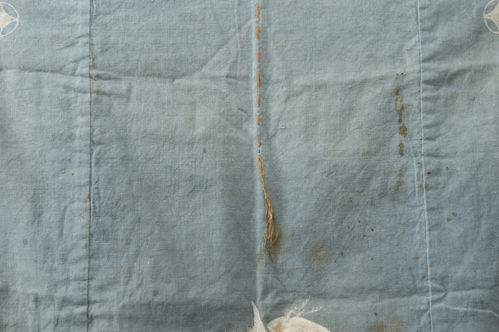 Antique Asian Blue hand-painted Textile Fabric 