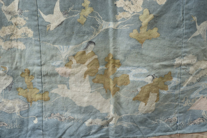Antique Asian Blue hand-painted Textile Fabric 