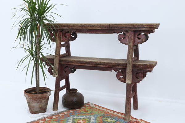 Antique Set of Two Wooden Asian Seats