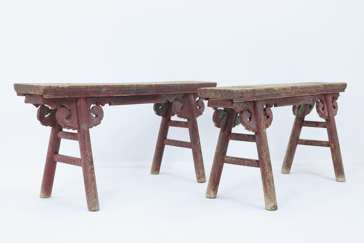 Antique Set of Two Wooden Asian Seats