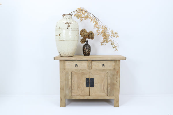 Antique asian  elm bleached cabinet with metal details 