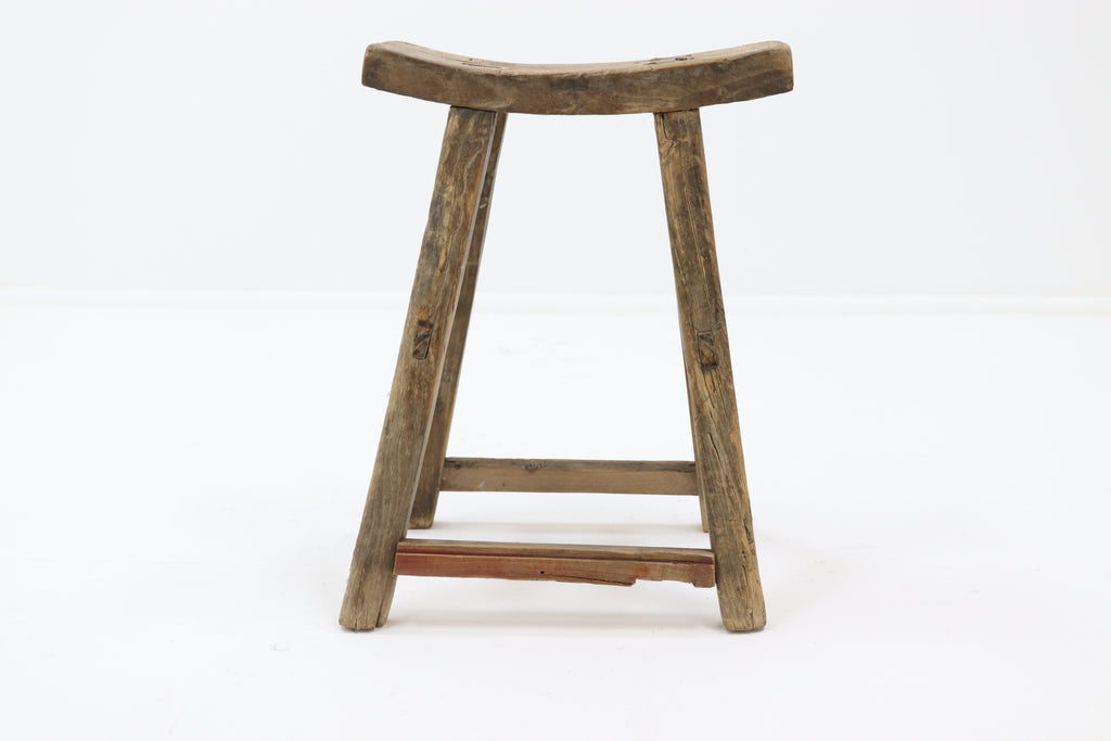 Antique Chinese Rustic Elm Stool With Saddle Shaped Top (3)