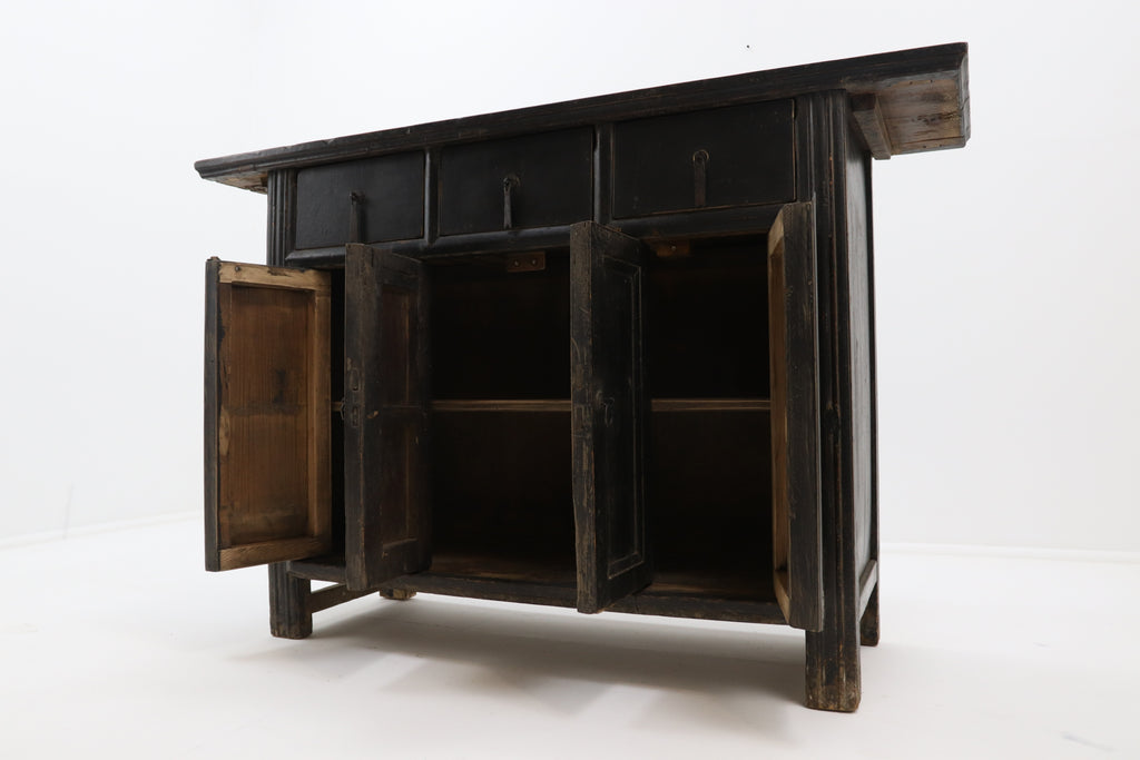 Vintage asian wooden black cabinet 
