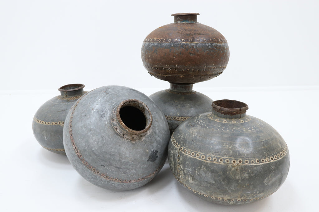 Antique Indian Riveted Metal Water Pot