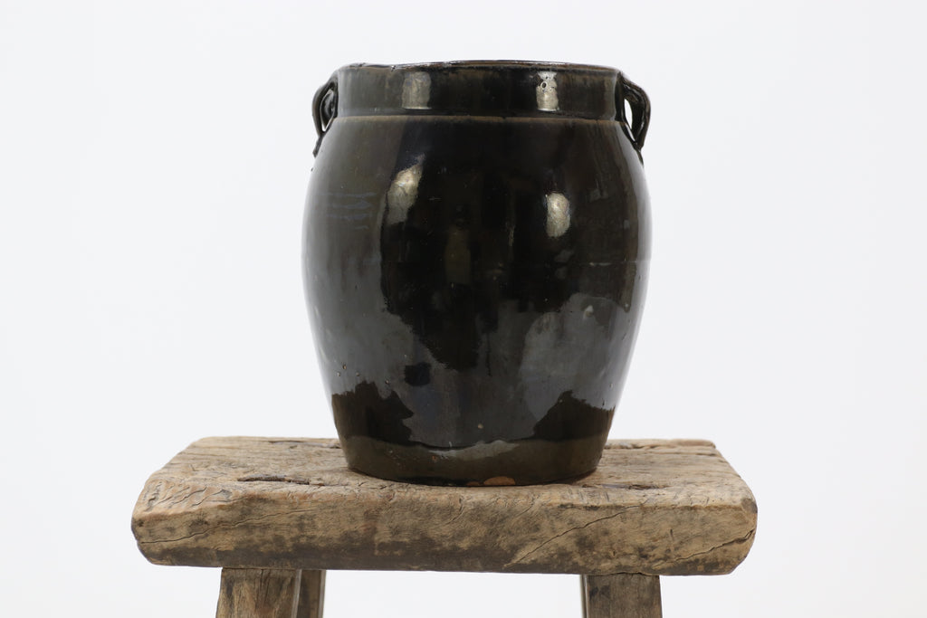 Antique asian ceramic black pot 