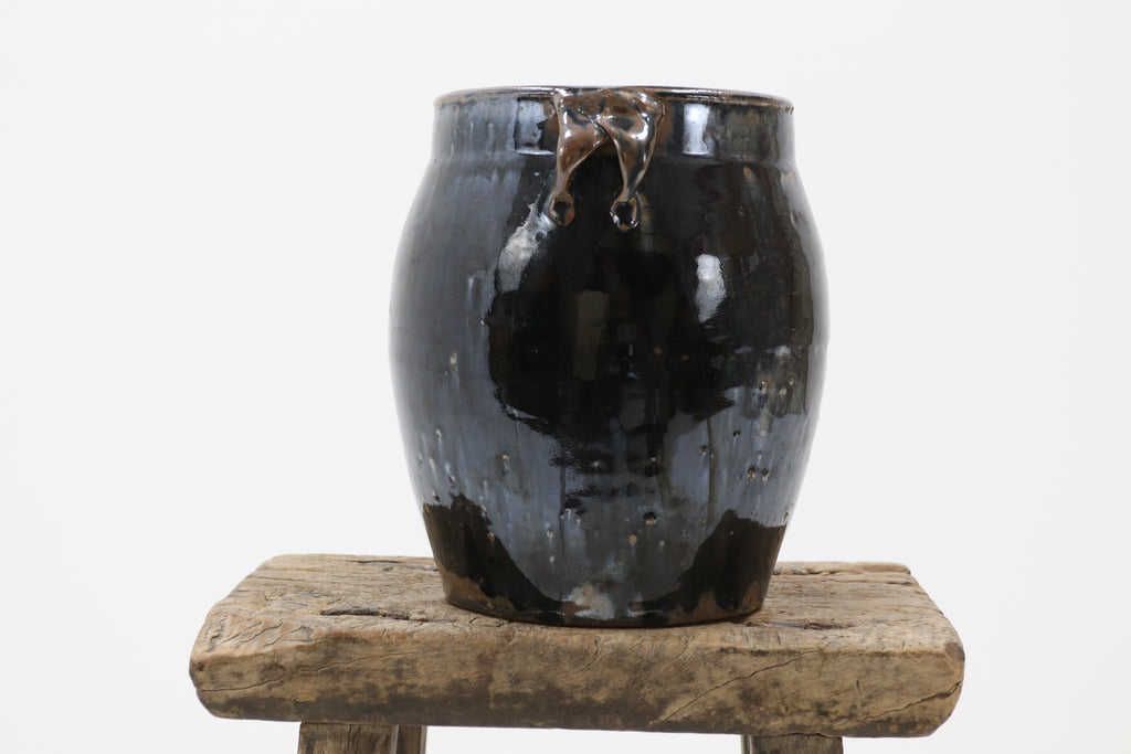 Antique asian ceramic black pot 