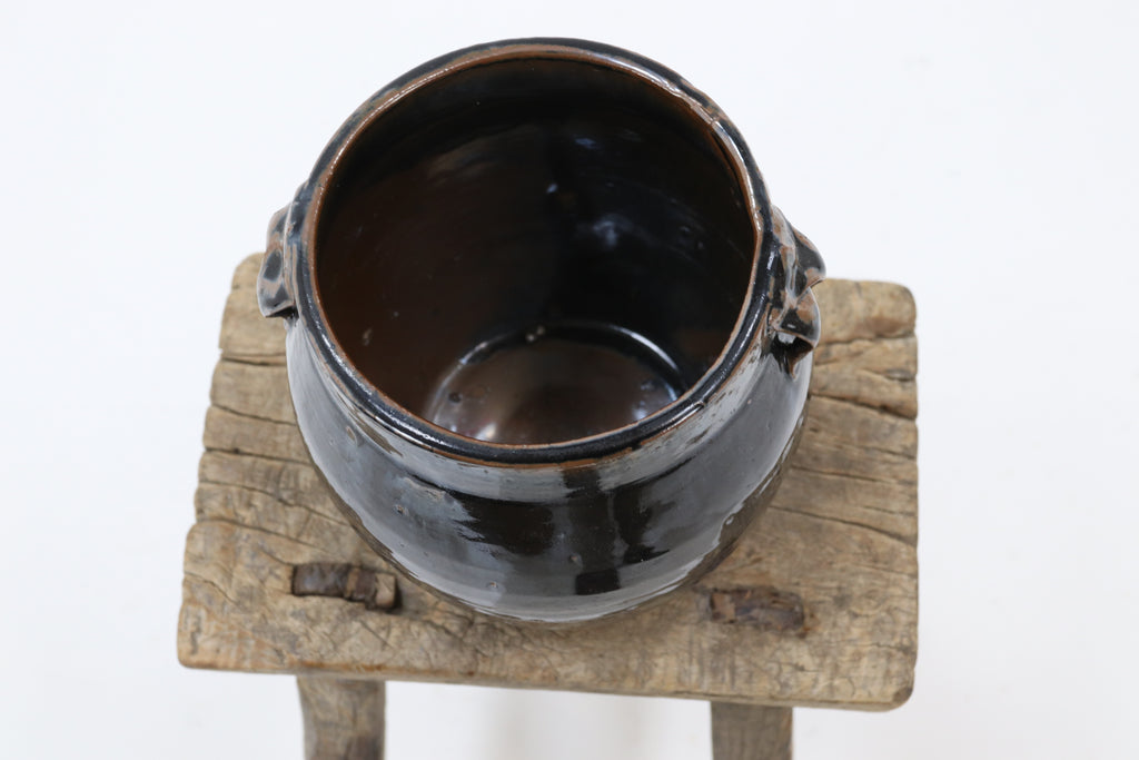 Antique asian ceramic black pot 