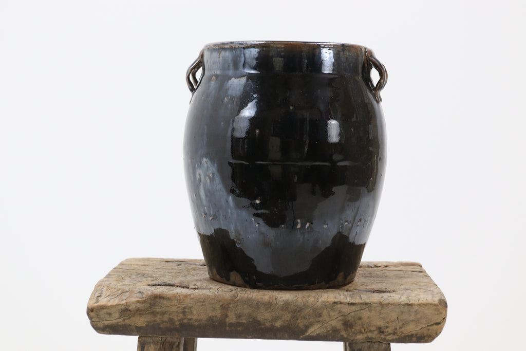 Antique asian ceramic black pot 