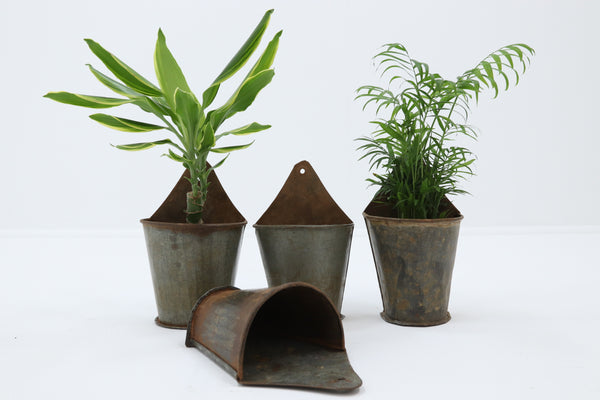 Vintage Recycled Metal Hanging Plant Pots